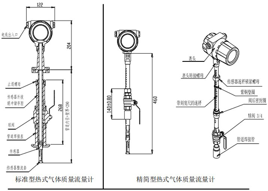 管道式熱式氣體質量流量計插入式結構圖